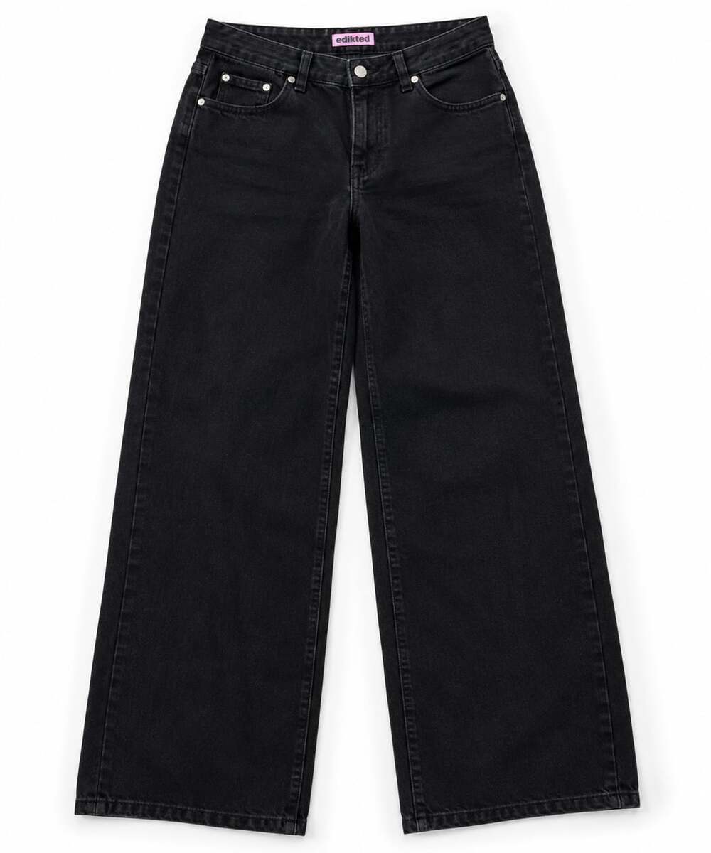 Edikted Black Low Rise Baggy Wide Leg Jeans Size M